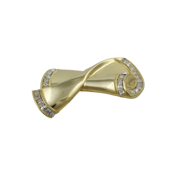 Vintage Anne Klein Gold-Tone Twist Brooch With Clear Rhinestones - Picture 1 of 4